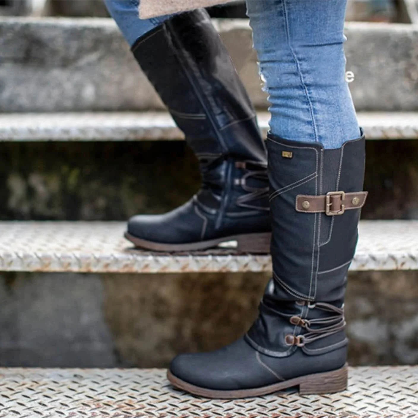 EP | Cuir Vintage Zipper Haut Large Bottes de Calf