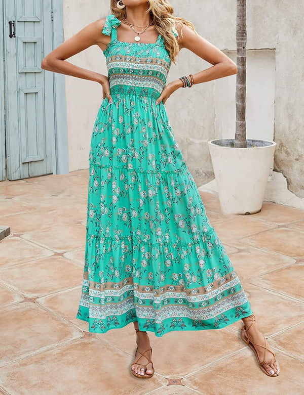 ND | Mila - Femmes été long bohème imprimé robes sans bretelles