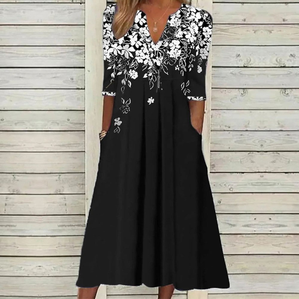 EP | Modern Floral Print Demi-robe Midi manches