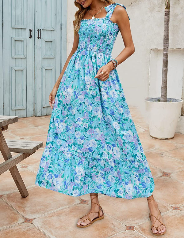 ND | Mila - Femmes été long bohème imprimé robes sans bretelles