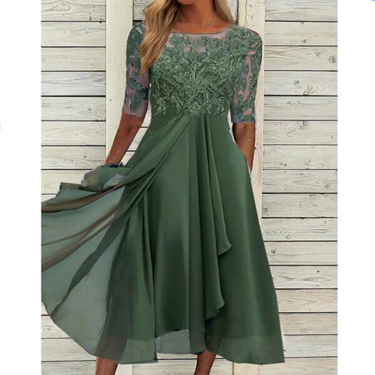 ND | robe midi en mousseline de soie avec manches transparentes en longueur midi