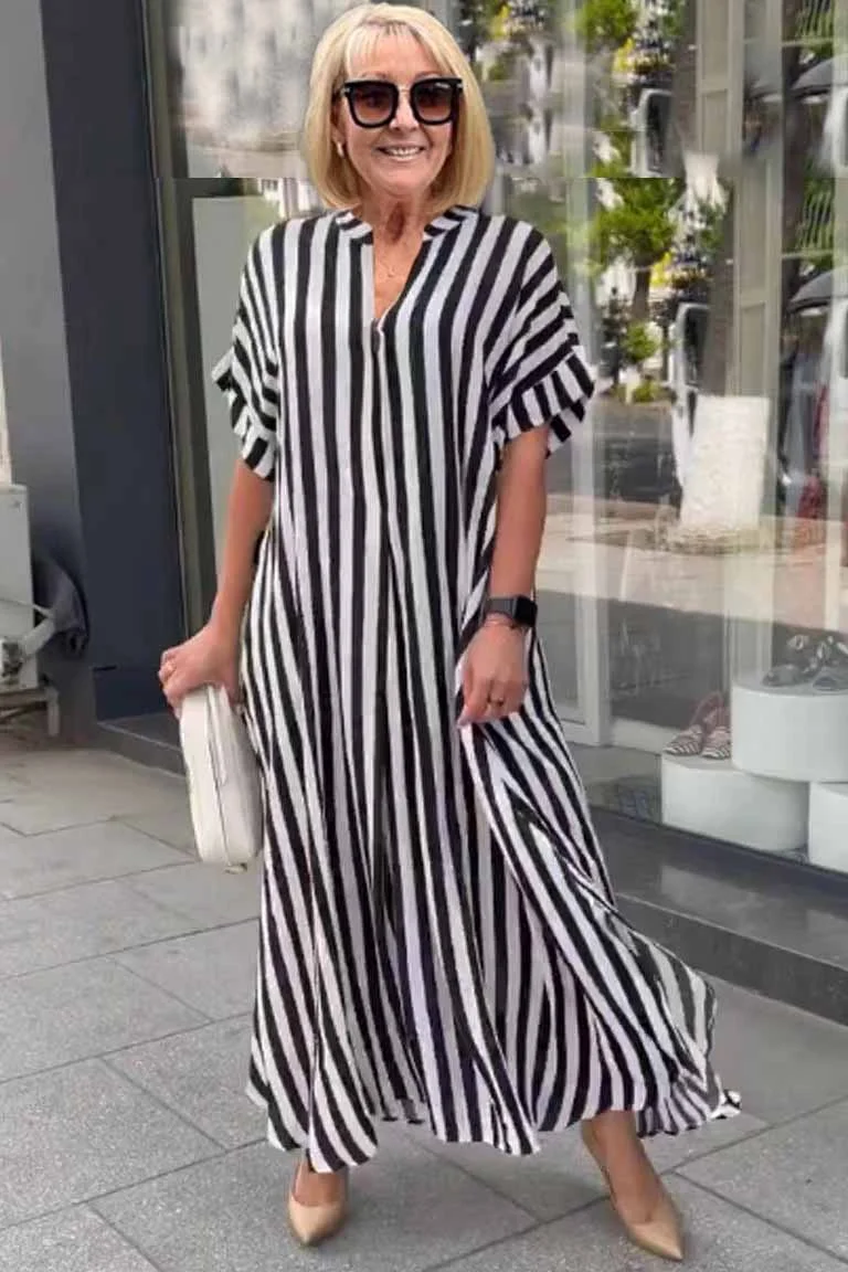 ND | Selena Robe boho pour femme à manches courtes avec cardigan à rayures partagées