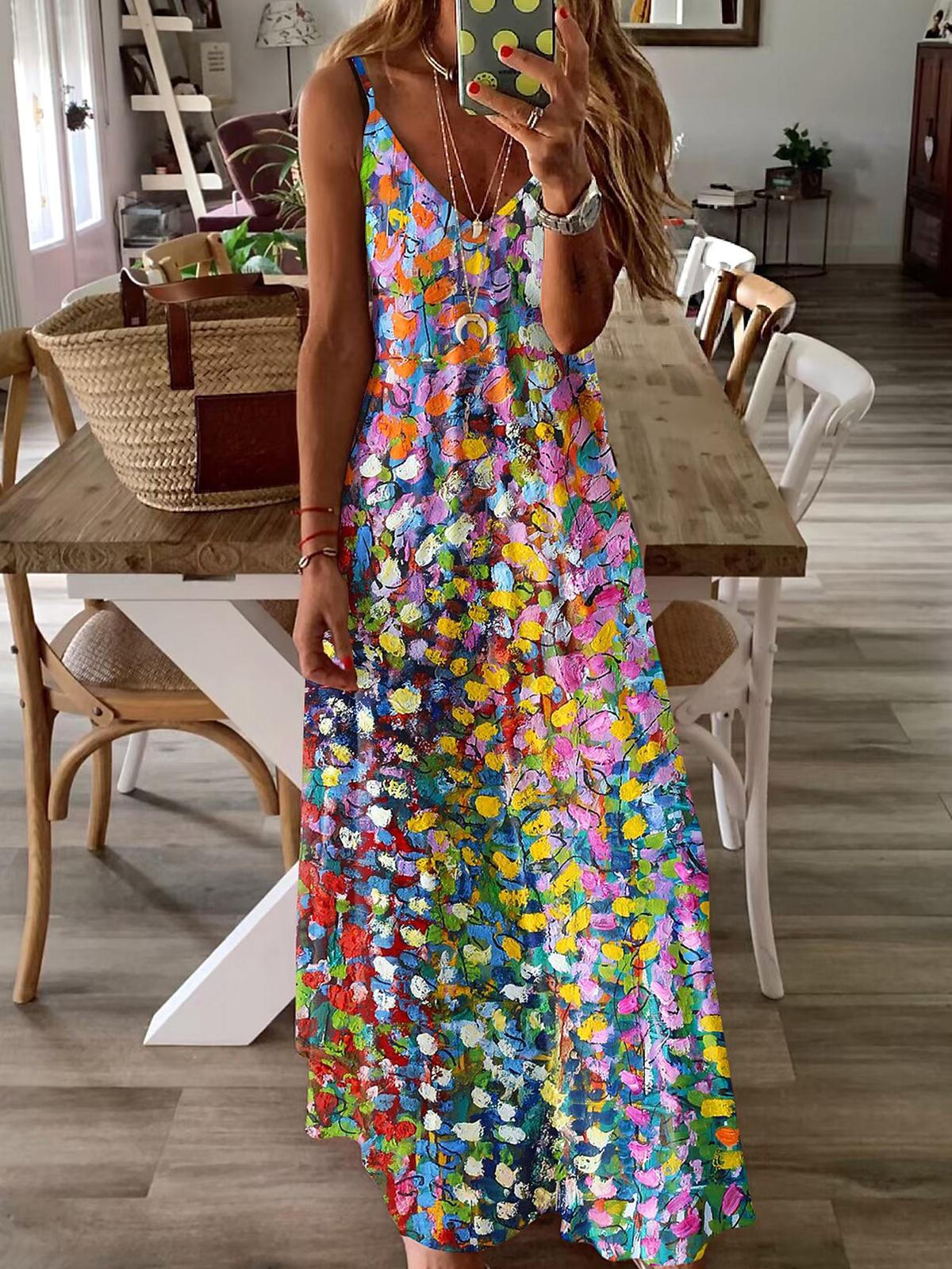 ND | peinture à l'huile, robe sans manches avec décolleté en V