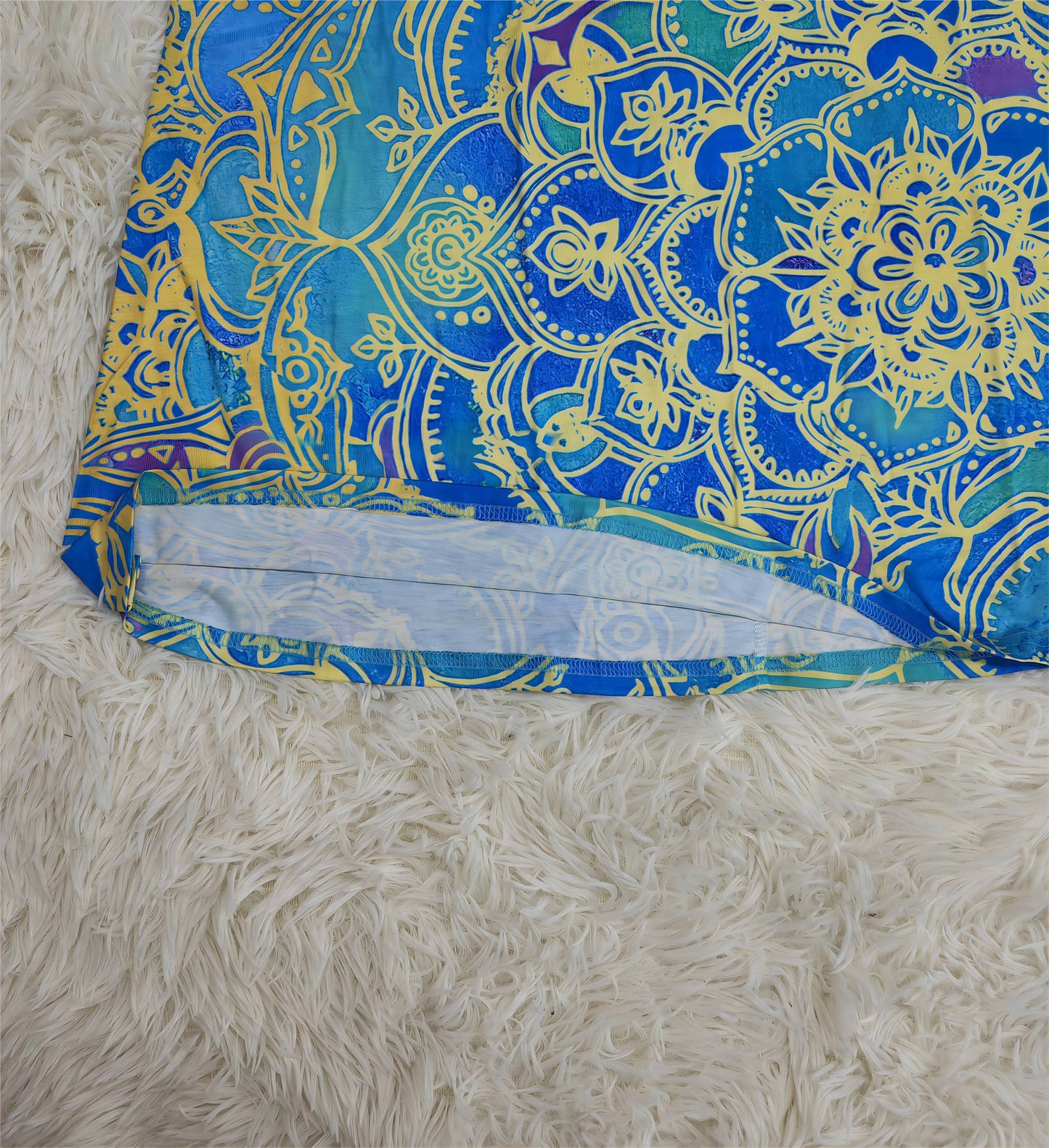 ND | Mini-robe bleu océan à manches courtes et à la longueur du genou, imprimée de mandalas