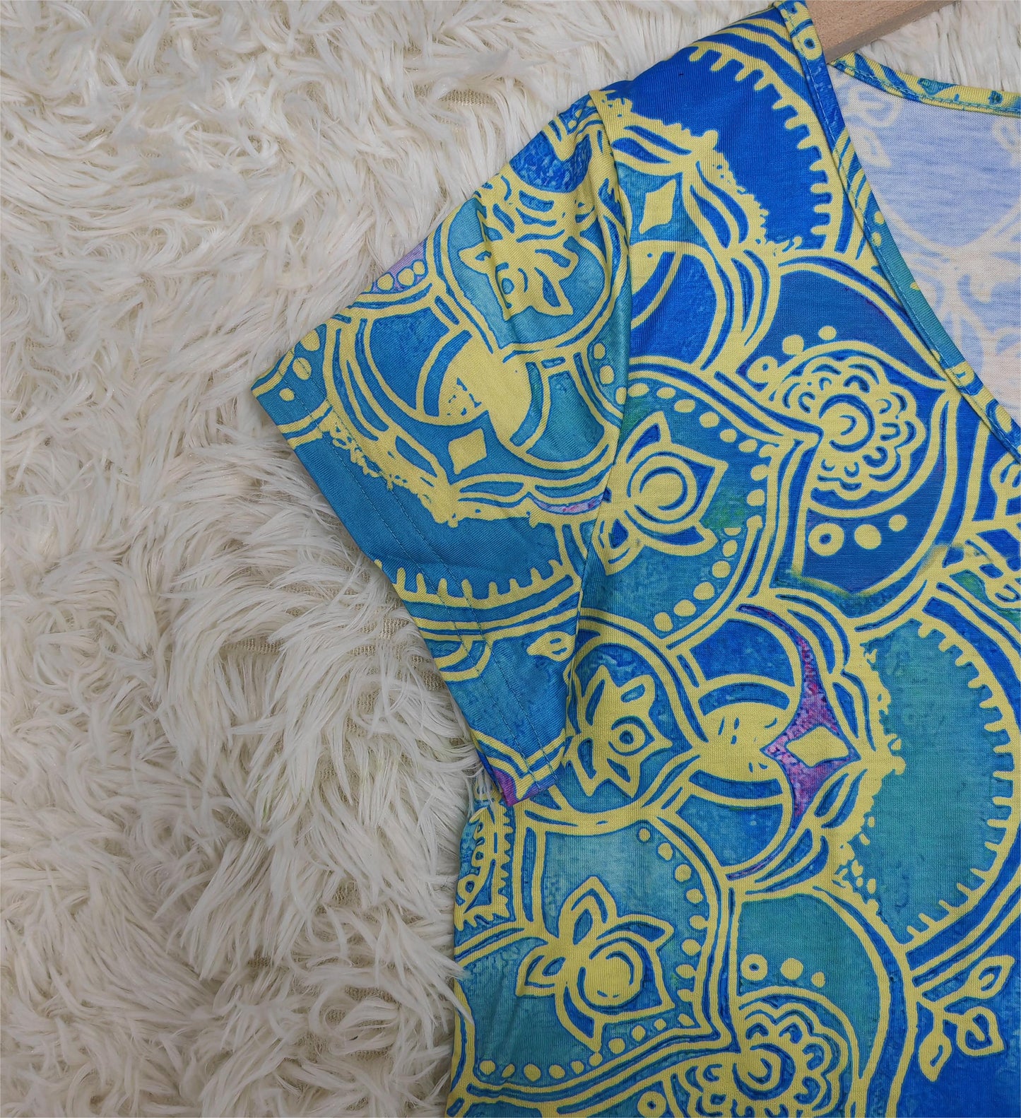 ND | Mini-robe bleu océan à manches courtes et à la longueur du genou, imprimée de mandalas