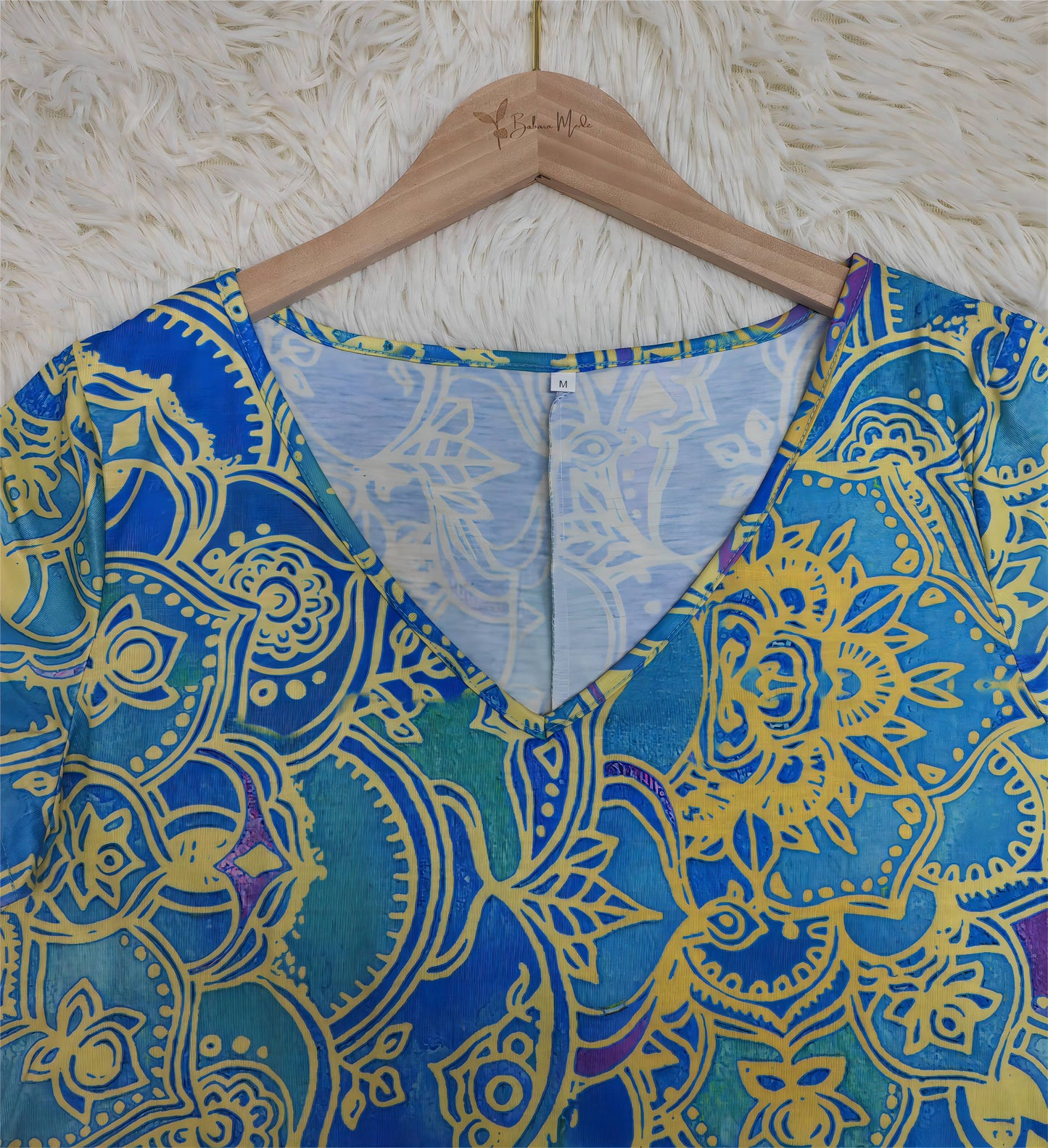 ND | Mini-robe bleu océan à manches courtes et à la longueur du genou, imprimée de mandalas