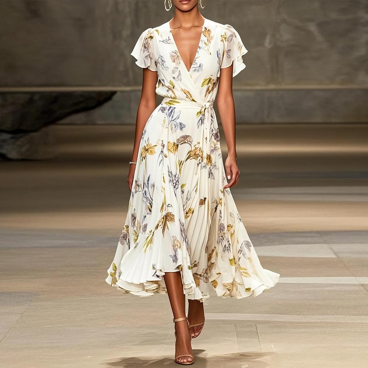 EP | Robe midi moderne à manches courtes et décolleté en V