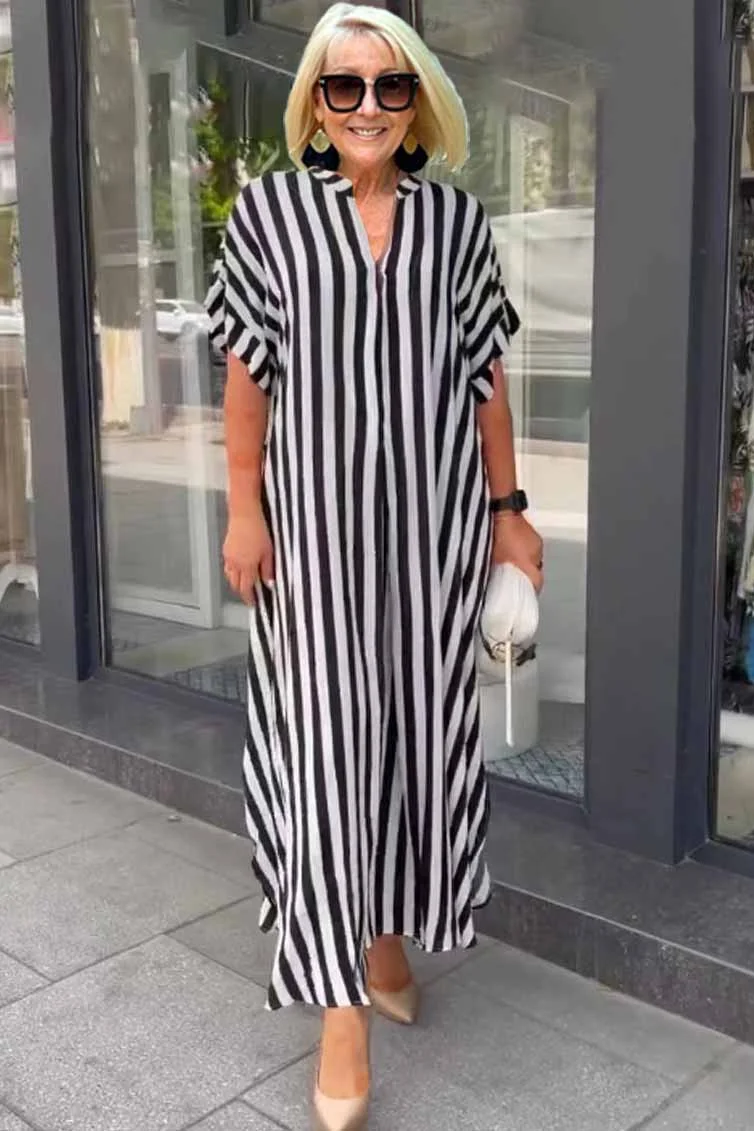 ND | Selena Robe boho pour femme à manches courtes avec cardigan à rayures partagées