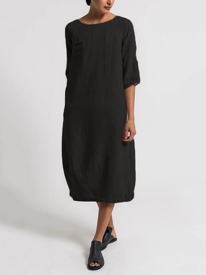 ND | Alice - Robe décontractée et unie à col rond et manches 3/4