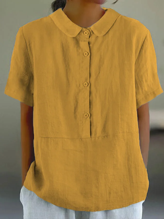 ND | Santorini - Chemise de loisirs unie pour femme avec col rond et boutons.