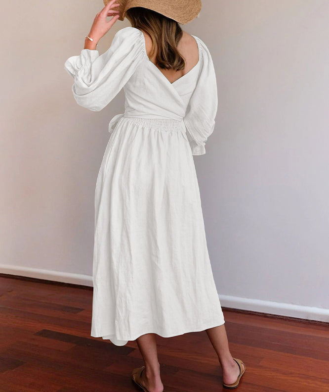 ND | Robe midi avec manches bouffantes et bande à la taille