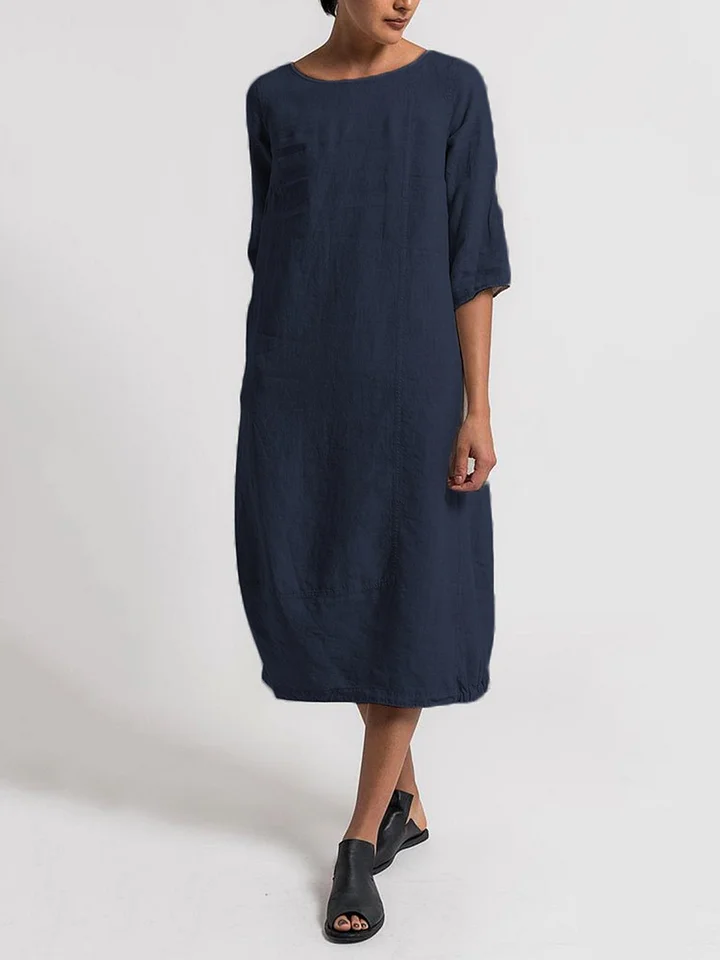 ND | Alice - Robe décontractée et unie à col rond et manches 3/4