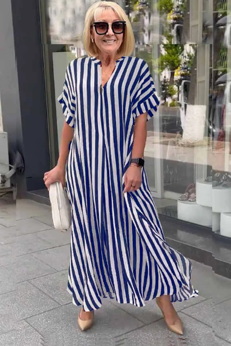 ND | Selena Robe boho pour femme à manches courtes avec cardigan à rayures partagées
