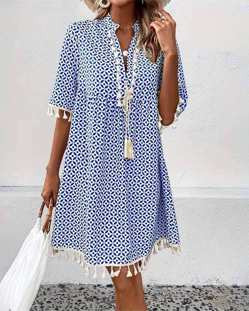 ND | Tania - Mini-robe bleue groovy à manches courtes