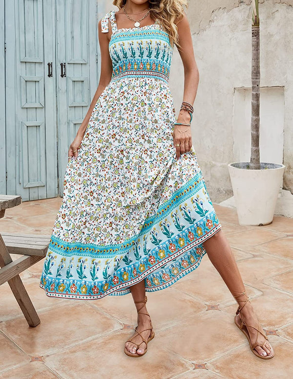 ND | Mila - Femmes été long bohème imprimé robes sans bretelles