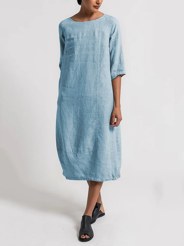 ND | Alice - Robe décontractée et unie à col rond et manches 3/4