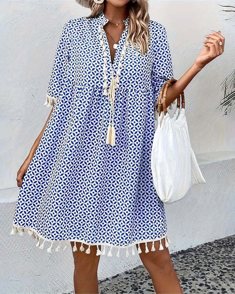 ND | Tania - Mini-robe bleue groovy à manches courtes