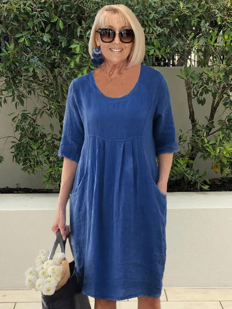 EP | Robe midi unie en coton et lin avec poches