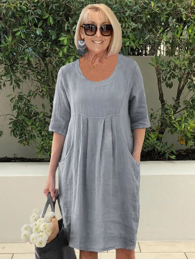 EP | Robe midi unie en coton et lin avec poches