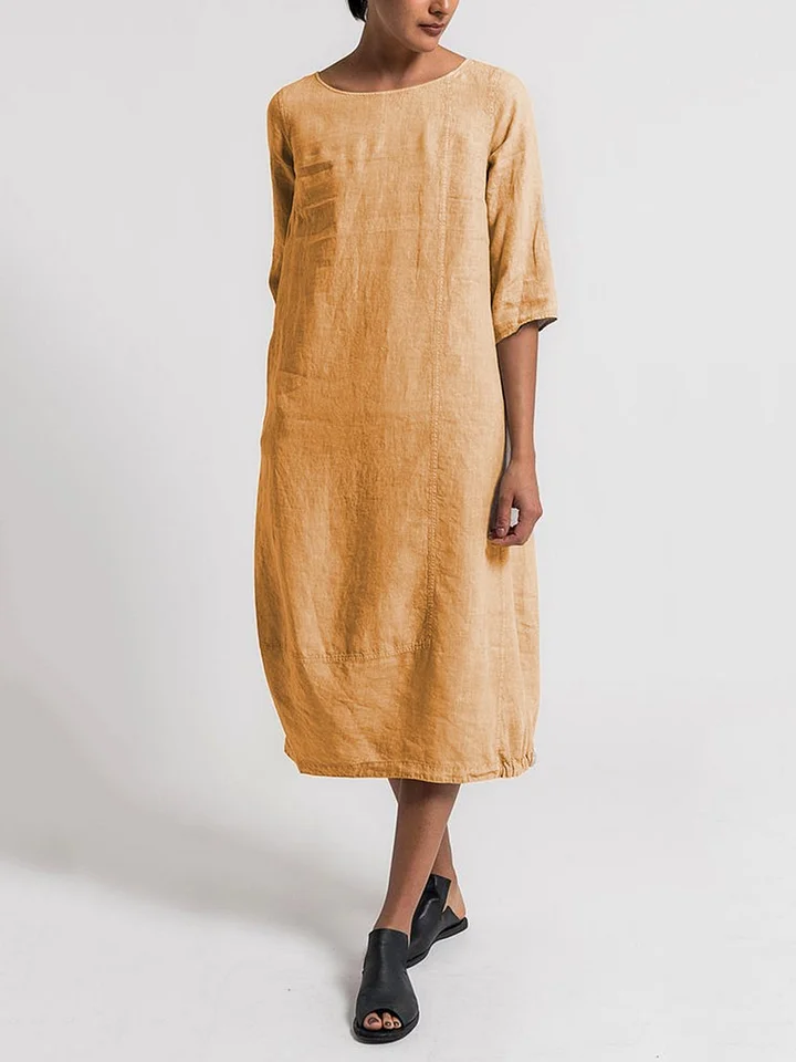 ND | Alice - Robe décontractée et unie à col rond et manches 3/4