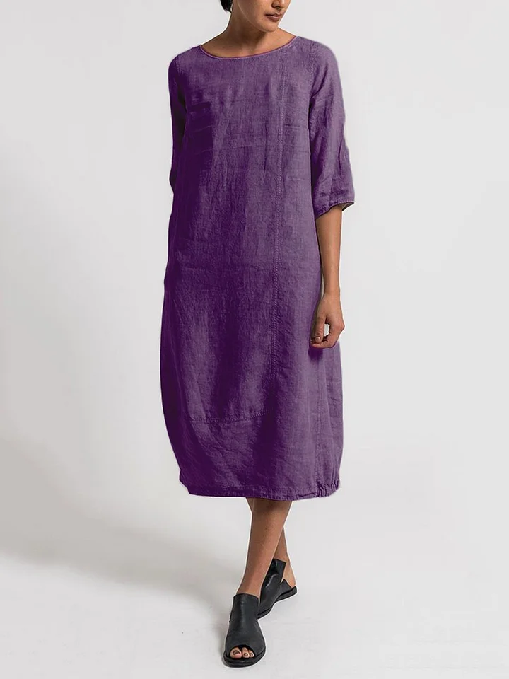 ND | Alice - Robe décontractée et unie à col rond et manches 3/4