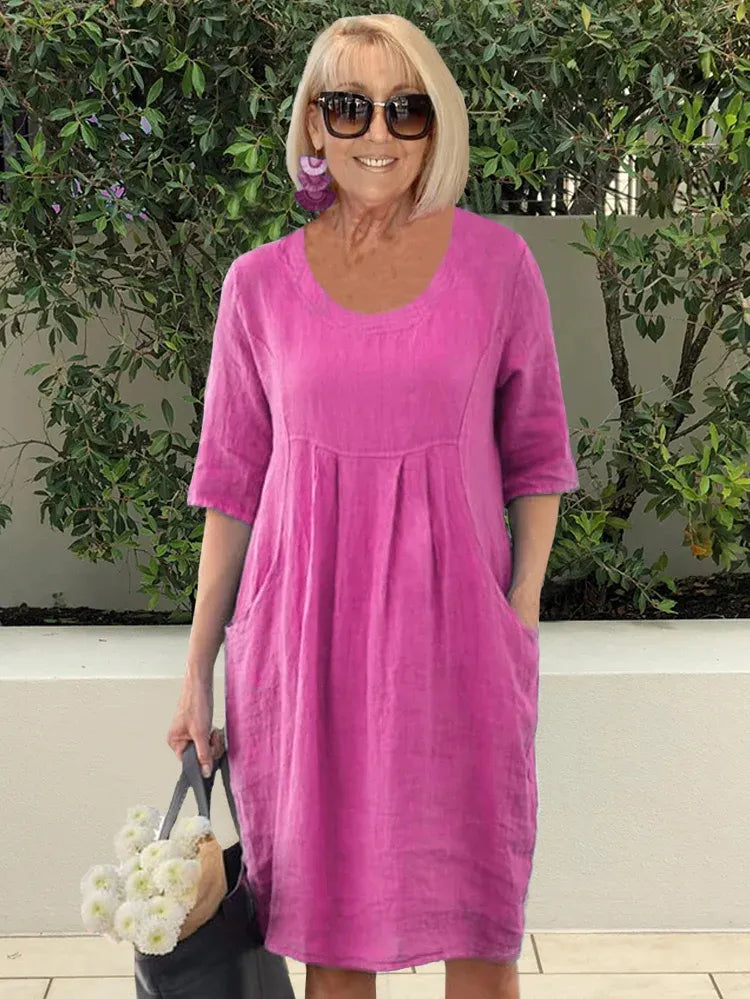 EP | Robe midi unie en coton et lin avec poches