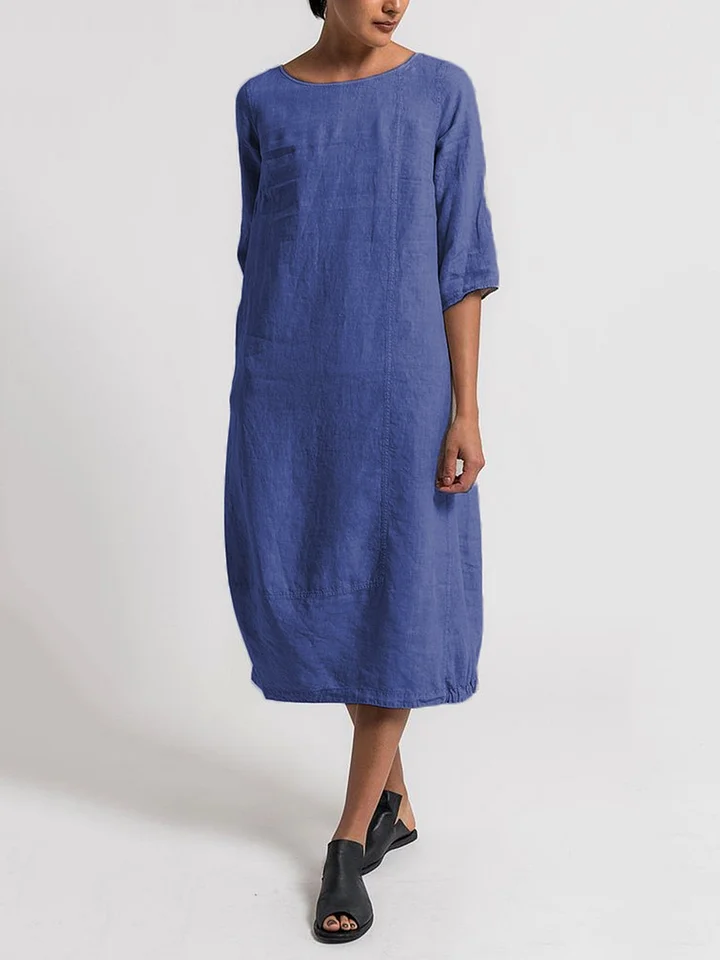 ND | Alice - Robe décontractée et unie à col rond et manches 3/4