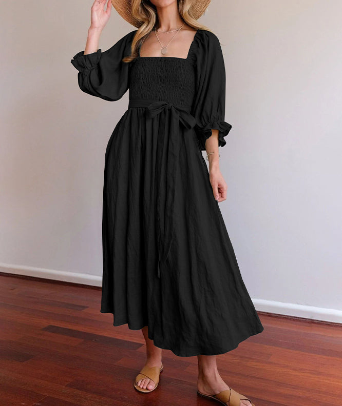 ND | Robe midi avec manches bouffantes et bande à la taille