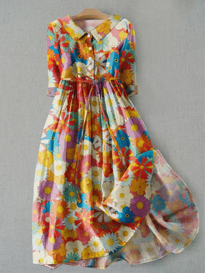 ND | Robe décontractée littéraire avec imprimé floral et cravate ample