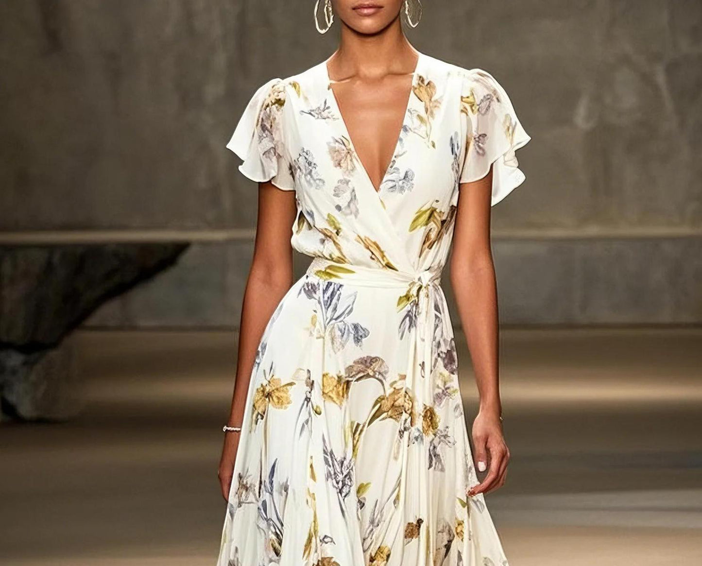 EP | Robe midi moderne à manches courtes et décolleté en V