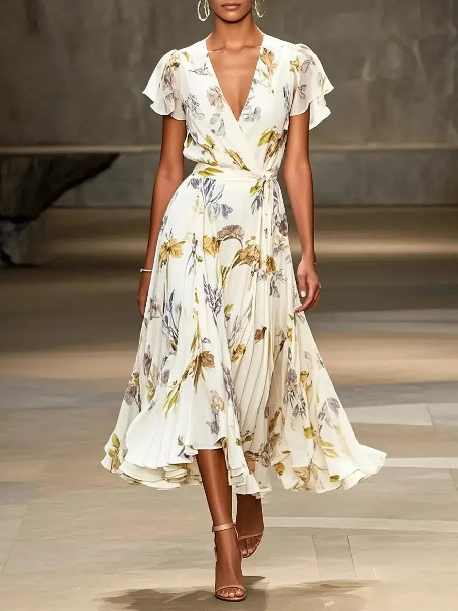 EP | Robe midi moderne à manches courtes et décolleté en V