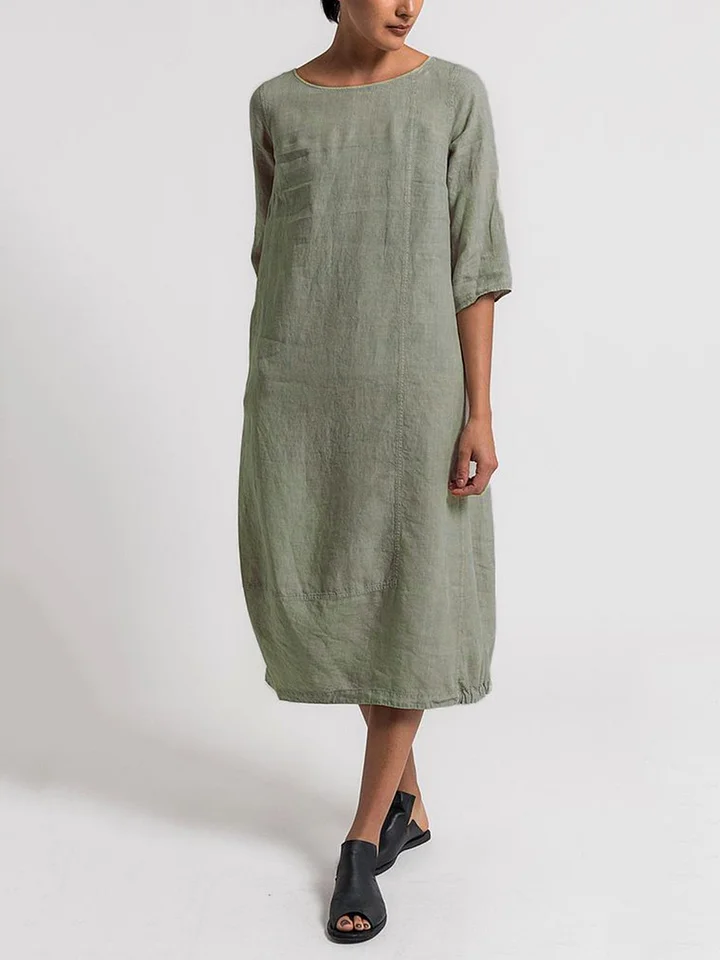 ND | Alice - Robe décontractée et unie à col rond et manches 3/4