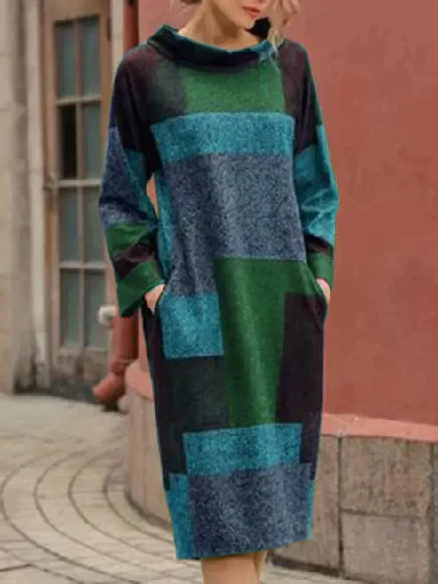 ND | Robe midi à manches longues en patchwork