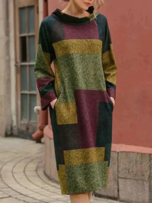 ND | Robe midi à manches longues en patchwork