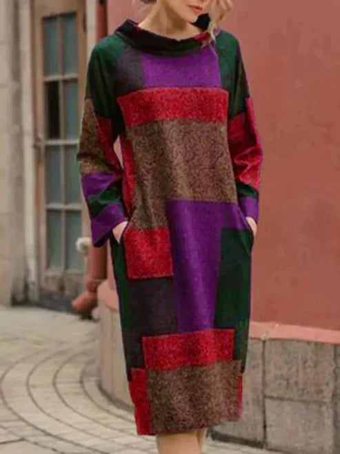 ND | Robe midi à manches longues en patchwork