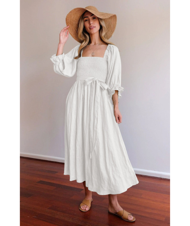 ND | Robe midi avec manches bouffantes et bande à la taille