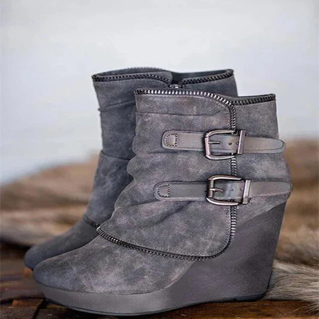 ND | Bottines compensées en daim avec lanières à boucles