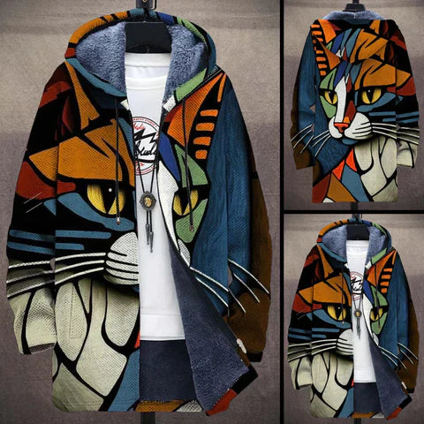 ND | Veste à capuche doublée de molleton avec un imprimé chat artistique