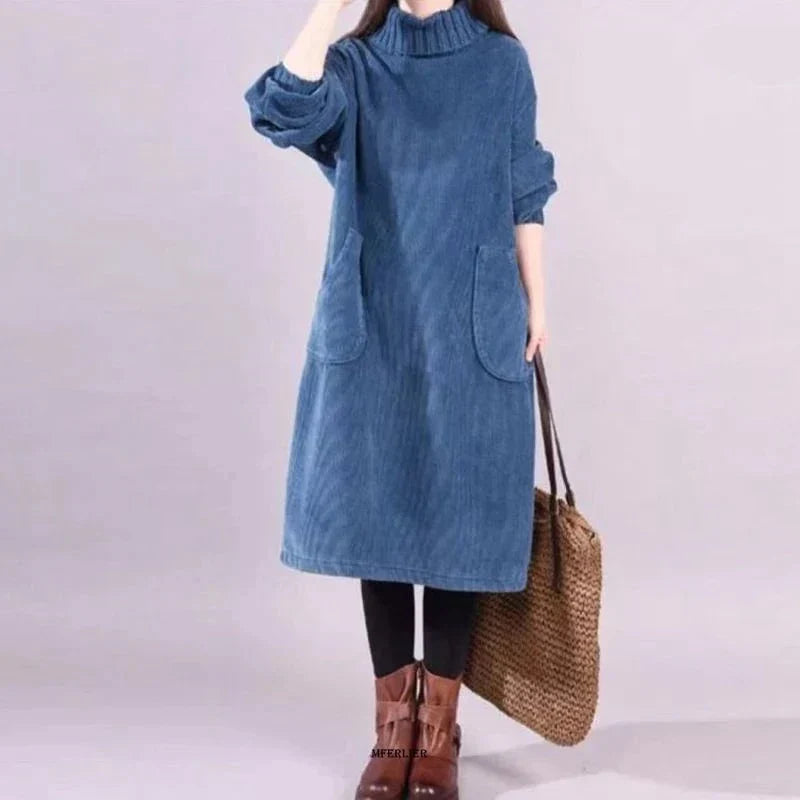 ND | Robe midi en velours côtelé avec col roulé