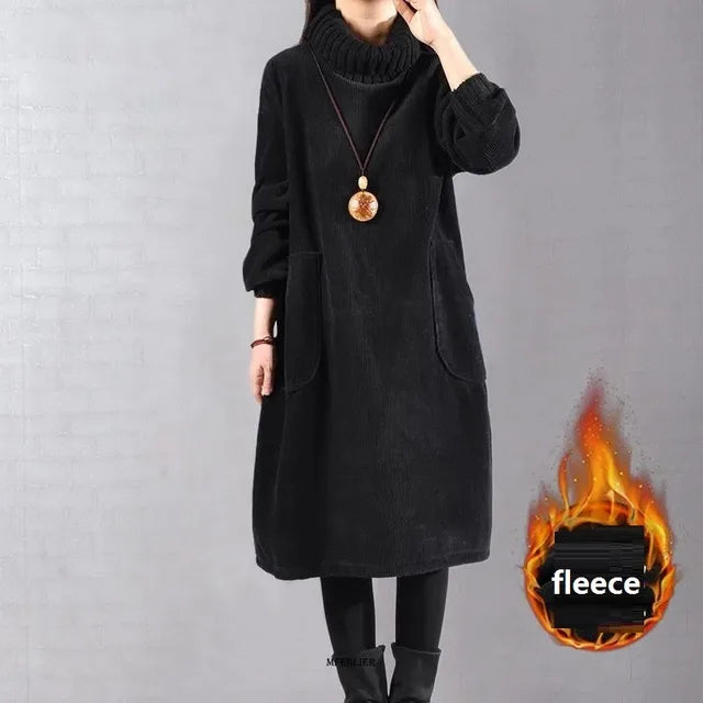 ND | Robe midi en velours côtelé avec col roulé