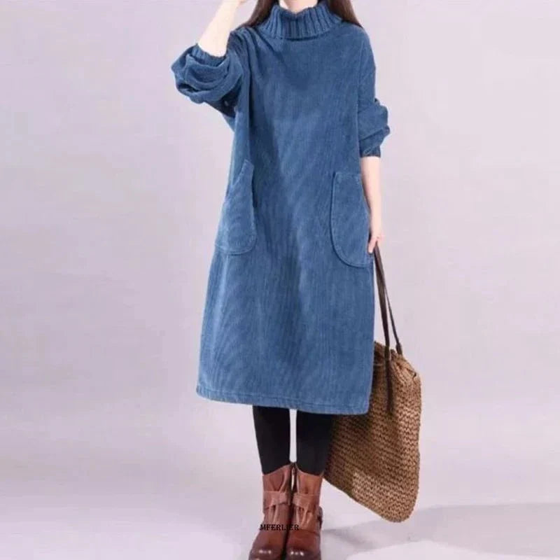 ND | Robe midi en velours côtelé avec col roulé