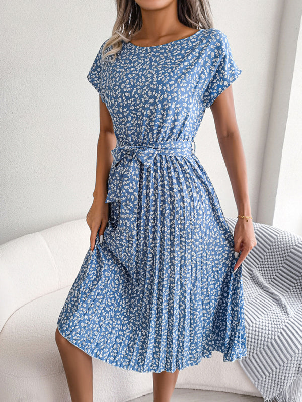 ND | A-Line Fleurie Encolure ronde Robe midi avec ceinture à la taille