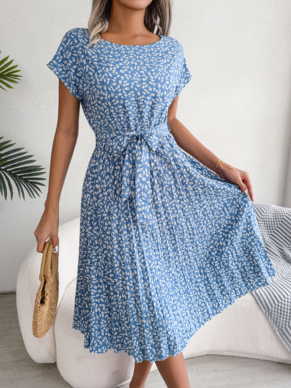 ND | A-Line Fleurie Encolure ronde Robe midi avec ceinture à la taille