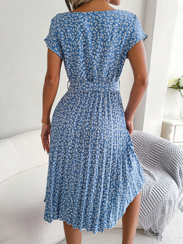ND | A-Line Fleurie Encolure ronde Robe midi avec ceinture à la taille