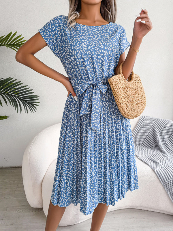 ND | A-Line Fleurie Encolure ronde Robe midi avec ceinture à la taille