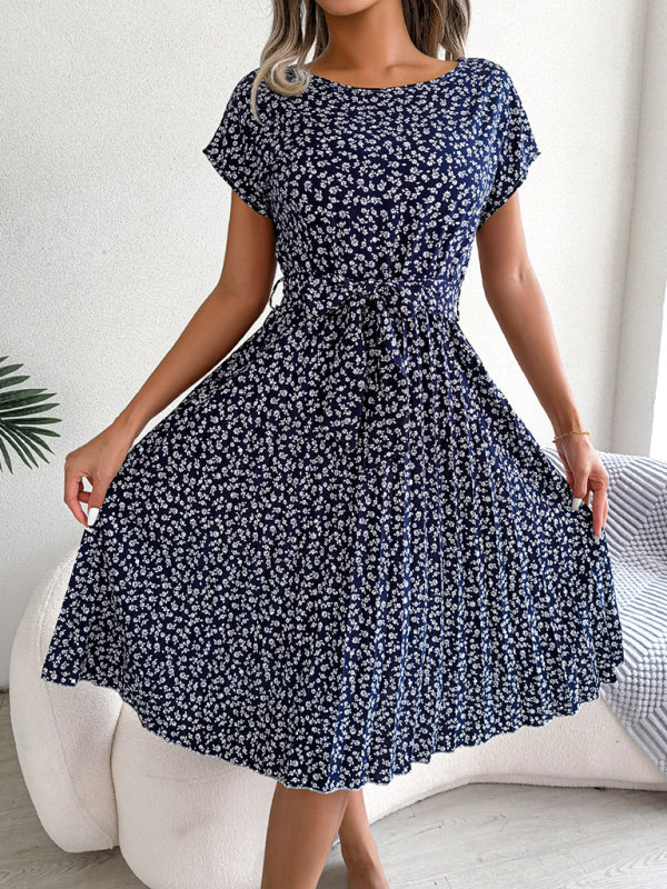 ND | A-Line Fleurie Encolure ronde Robe midi avec ceinture à la taille