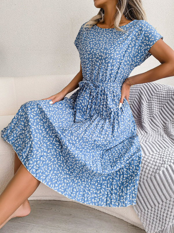ND | A-Line Fleurie Encolure ronde Robe midi avec ceinture à la taille
