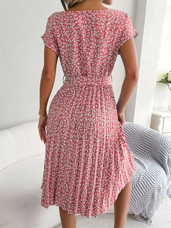 ND | A-Line Fleurie Encolure ronde Robe midi avec ceinture à la taille
