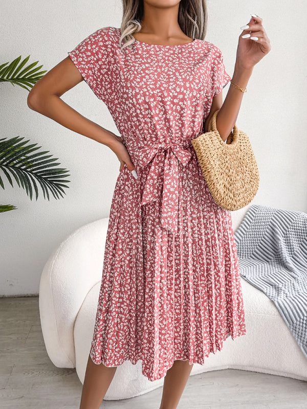 ND | A-Line Fleurie Encolure ronde Robe midi avec ceinture à la taille