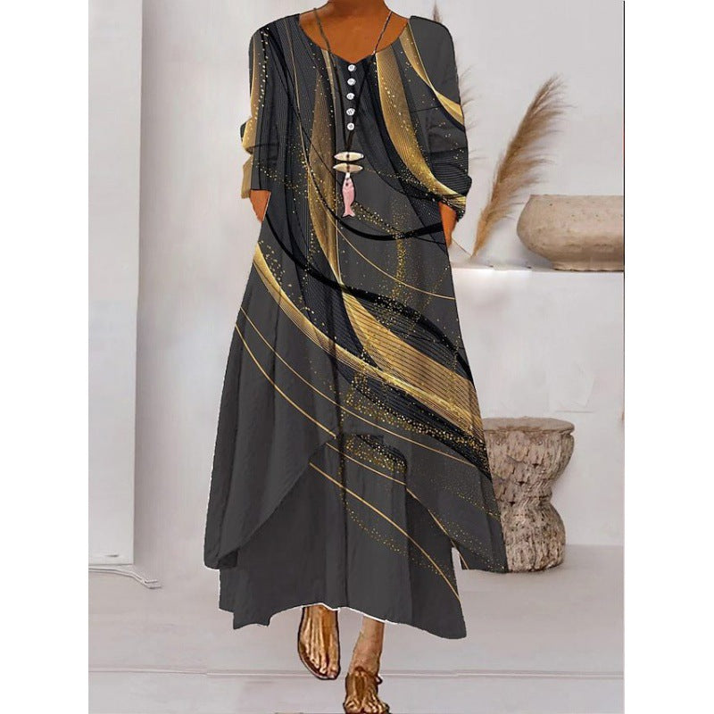 ND | Maxi-robe à manches longues - décolleté à boutons